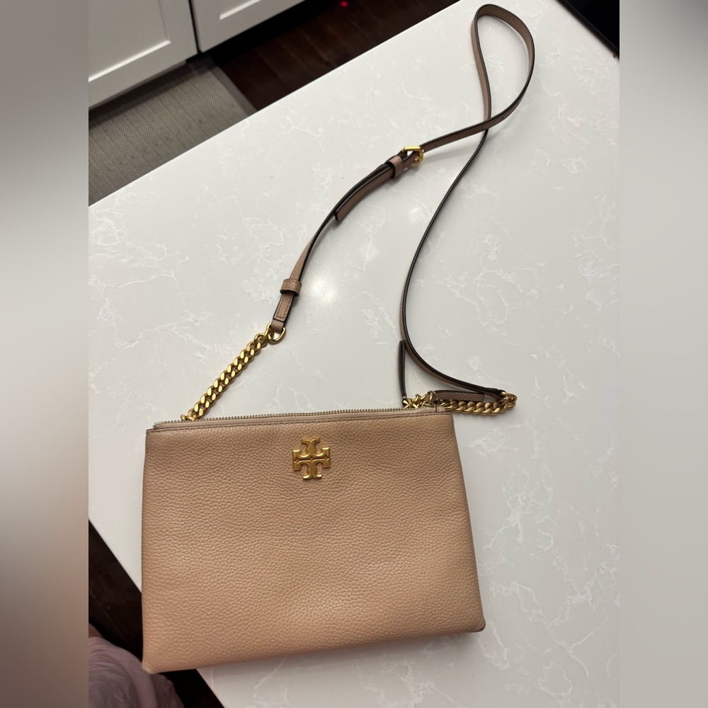 Tory Burch Beige Crossbody Bag with Gold Accents